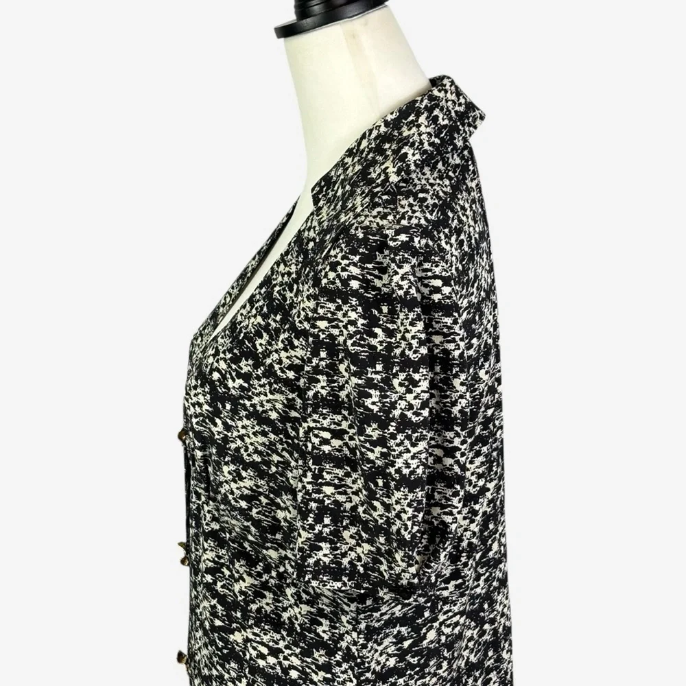 St John Jared Tweed Print Silk Shirtdress Size 4 Midi Goldtone Buttons - Picture 8 of 16